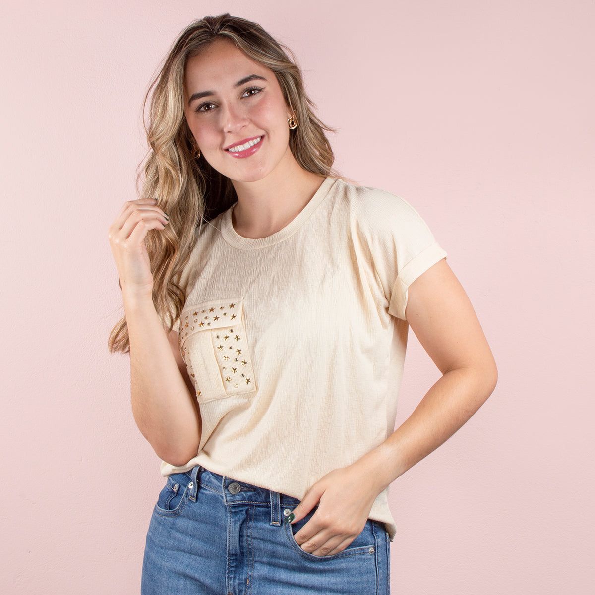 Camiseta manga corta color camel