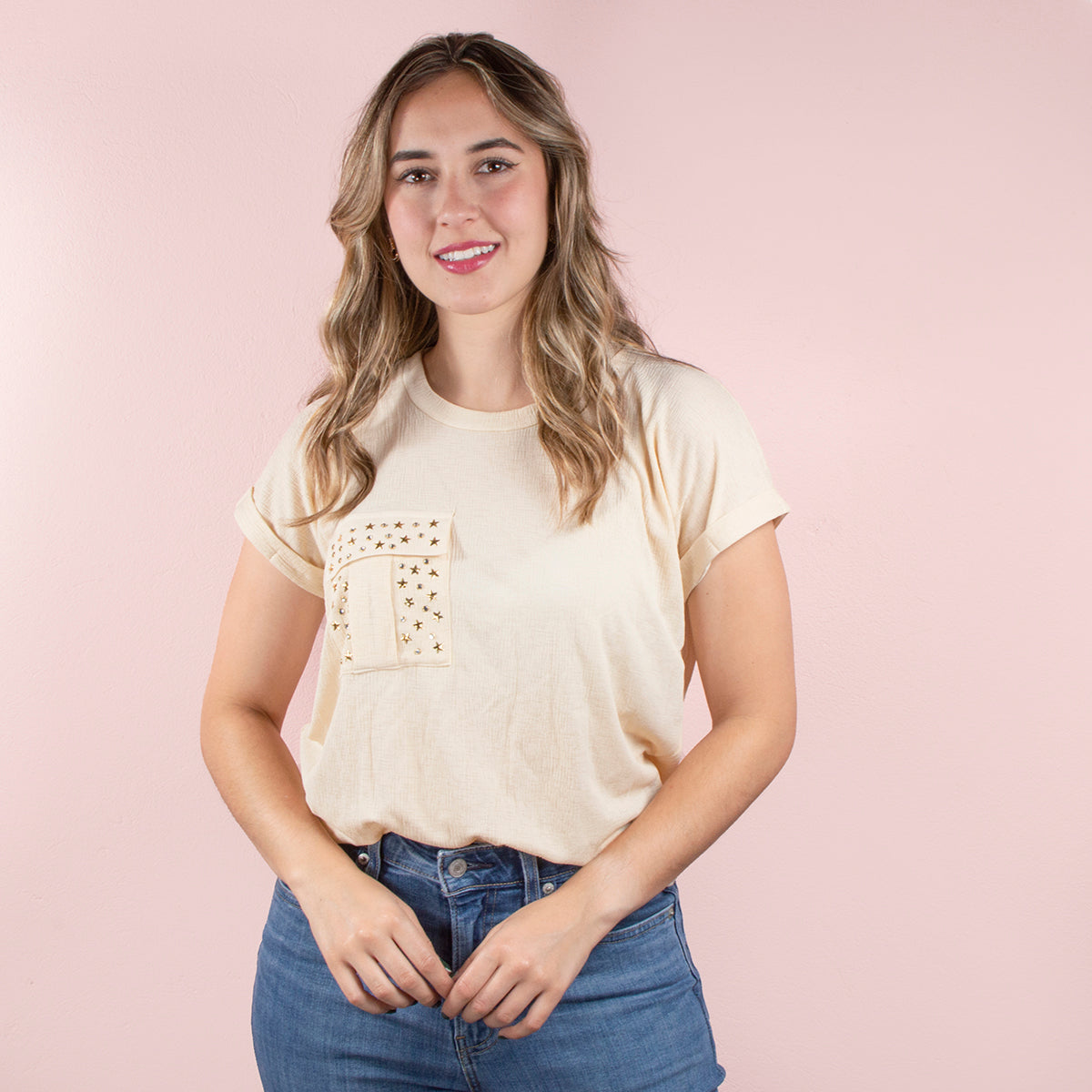 Camiseta manga corta color camel
