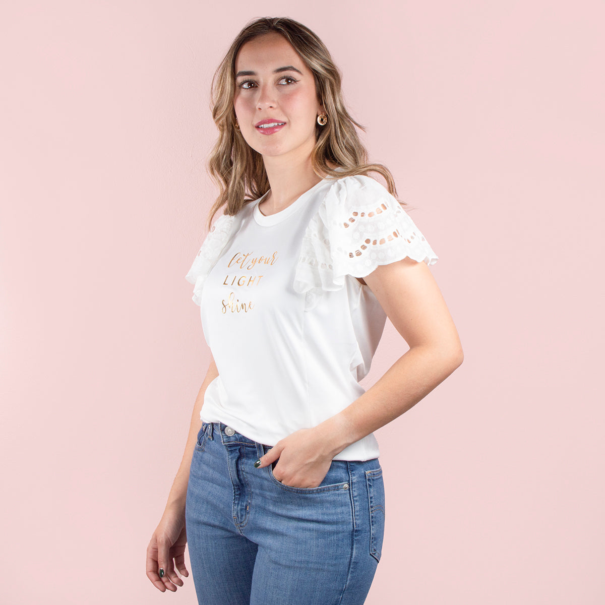Camiseta con mangas en bolero color blanco