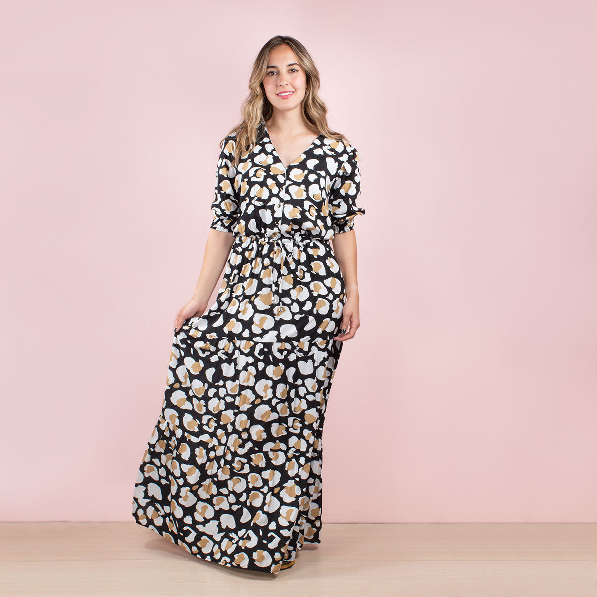 Vestido manga larga color animal print