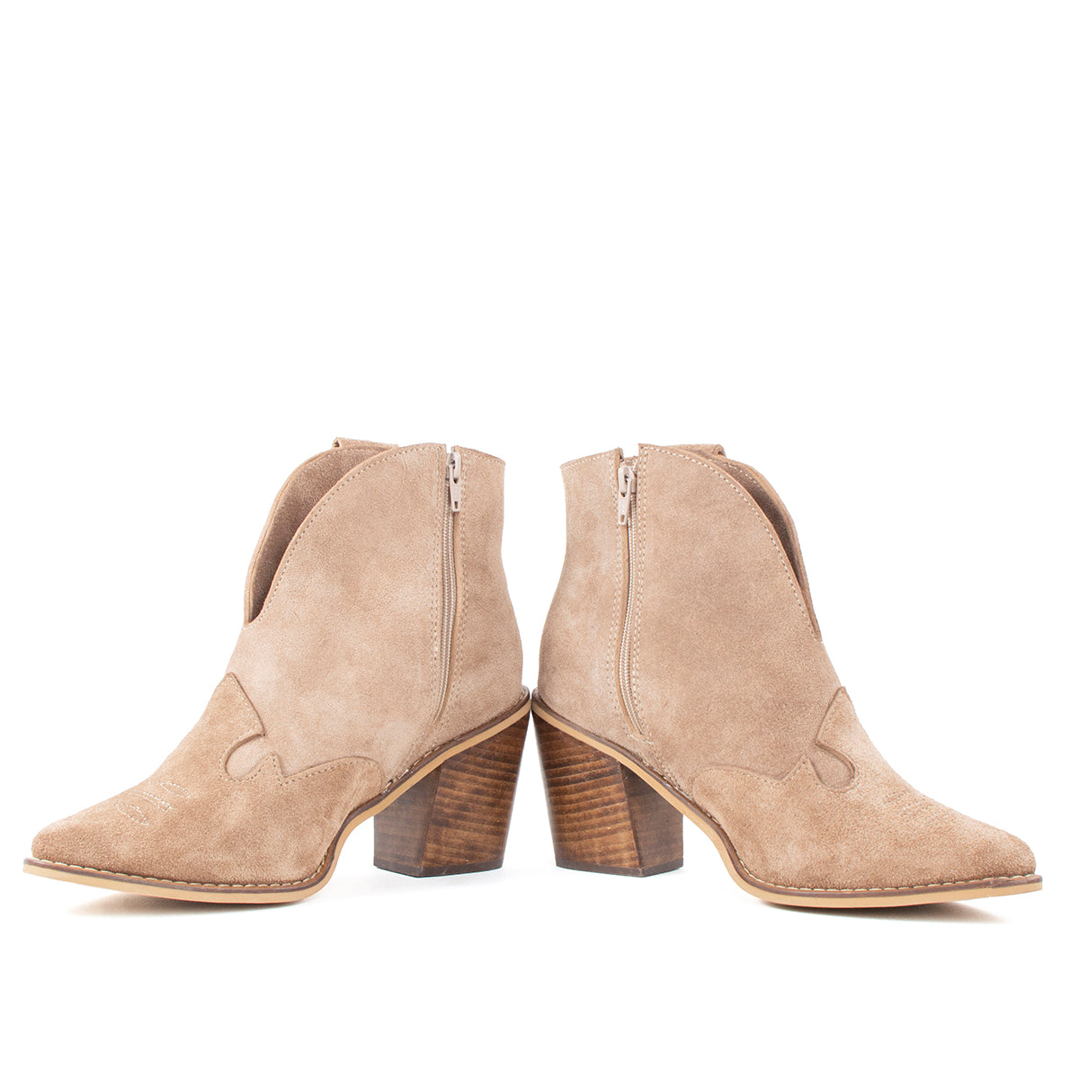 Botines texanos de cuero carnaza color taupe