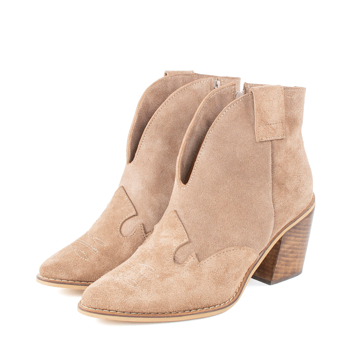 Botines texanos de cuero carnaza color taupe