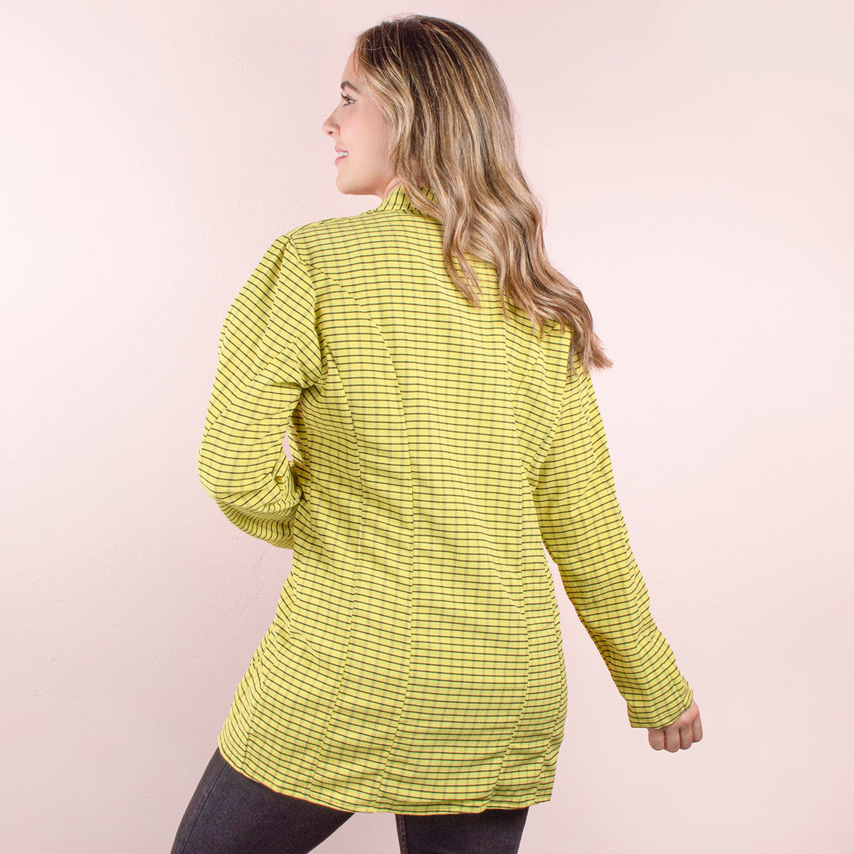 Blazer color amarillo a cuadros
