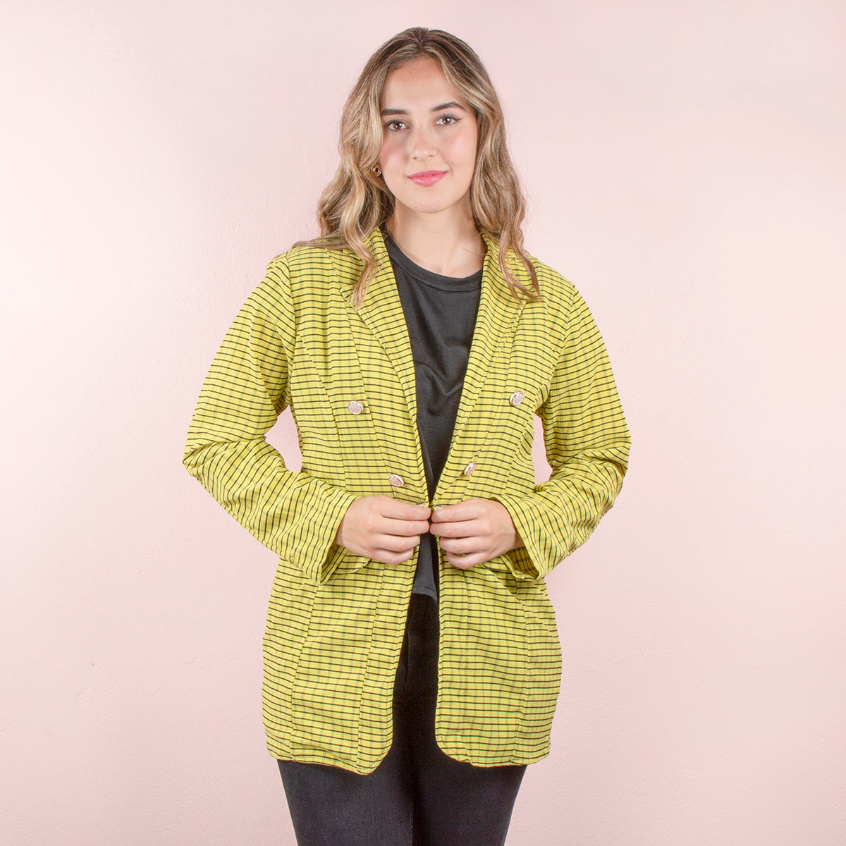 Blazer color amarillo a cuadros