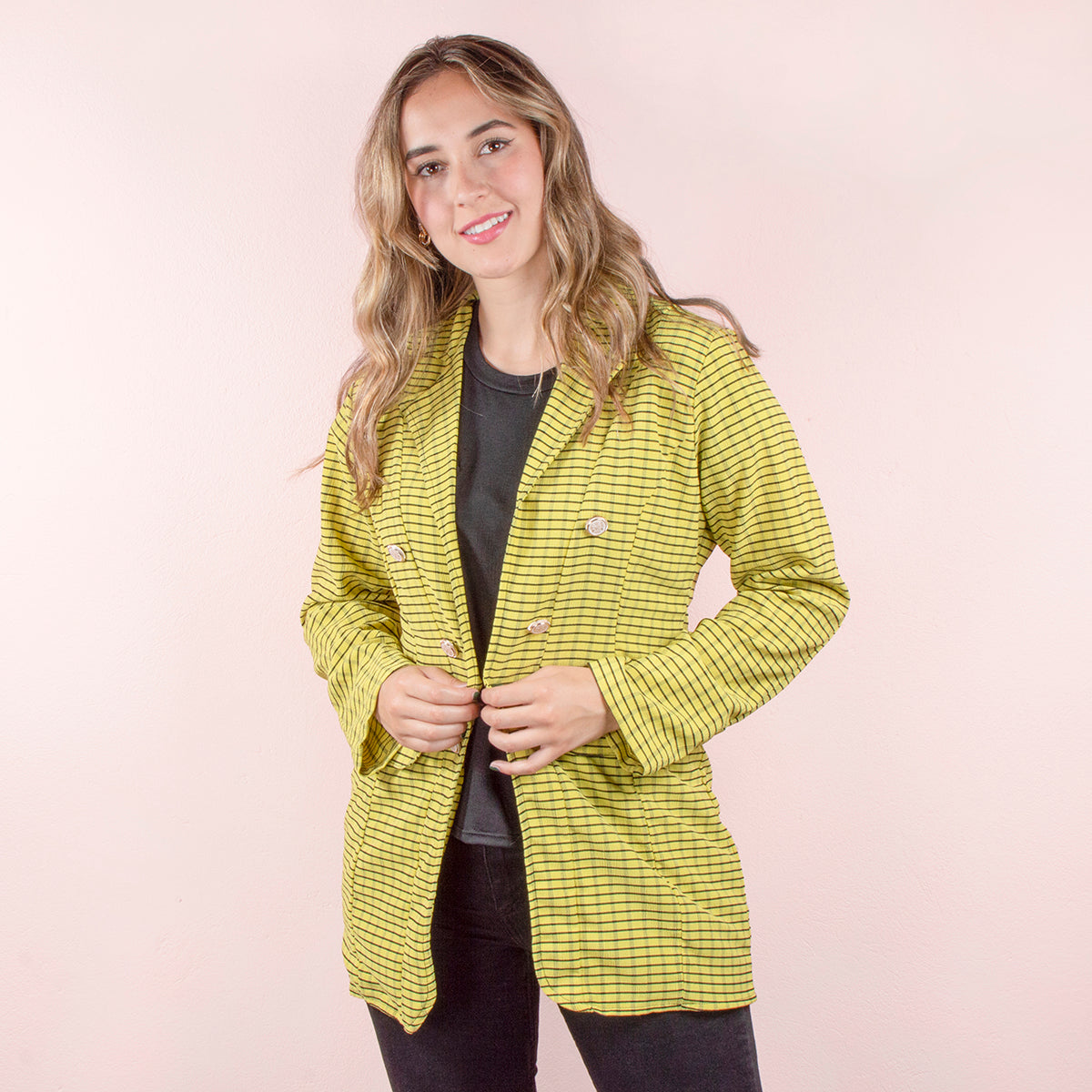 Blazer color amarillo a cuadros