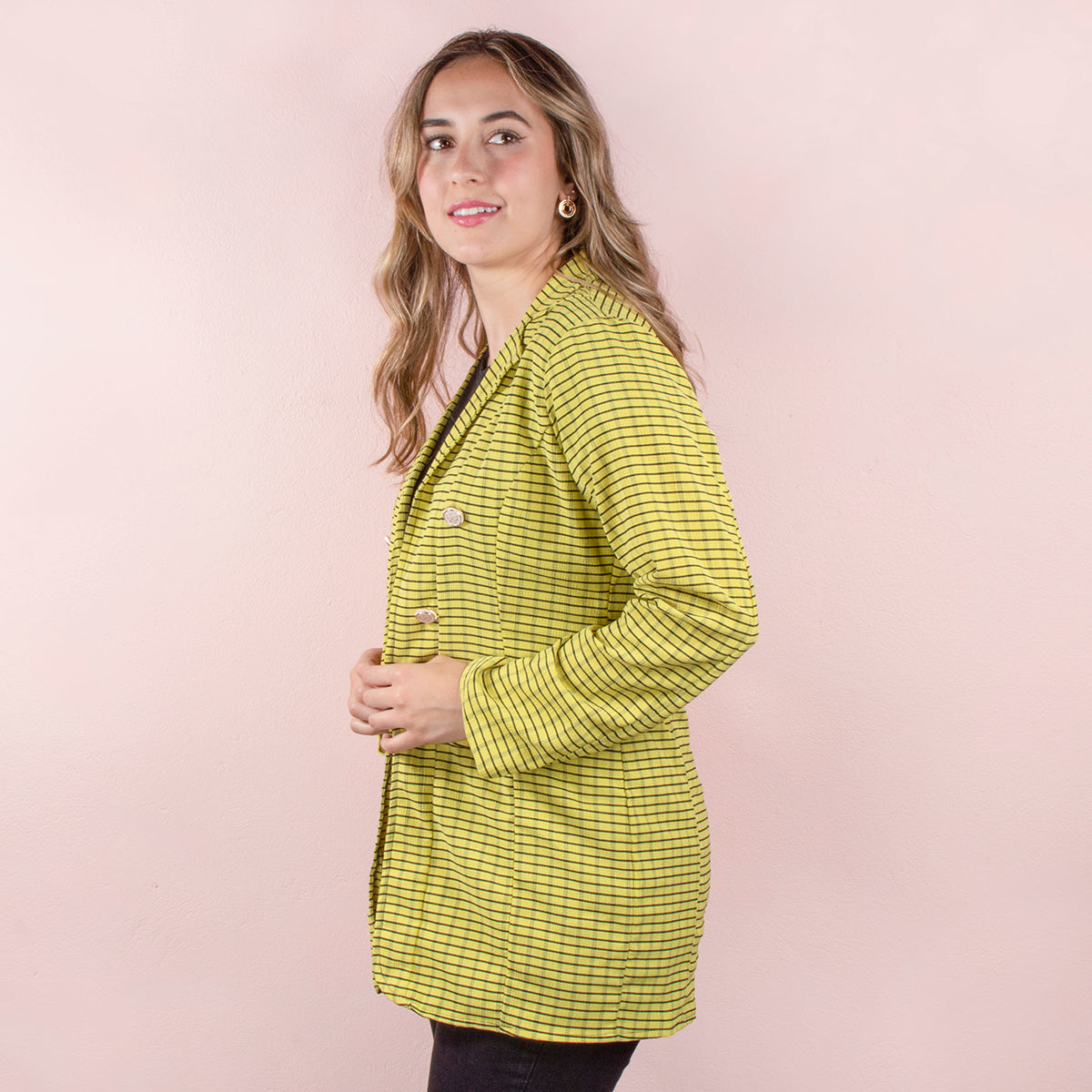 Blazer color amarillo a cuadros
