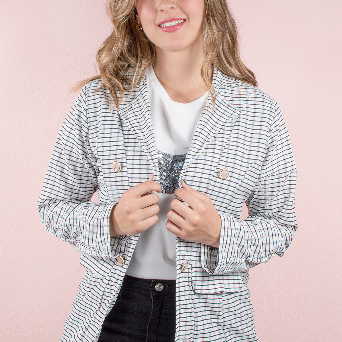 Blazer color blanco a cuadros
