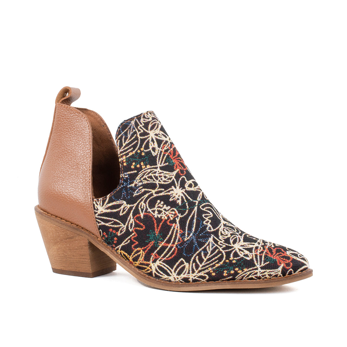 Botines con talón de cuero y capellada textil color estampado