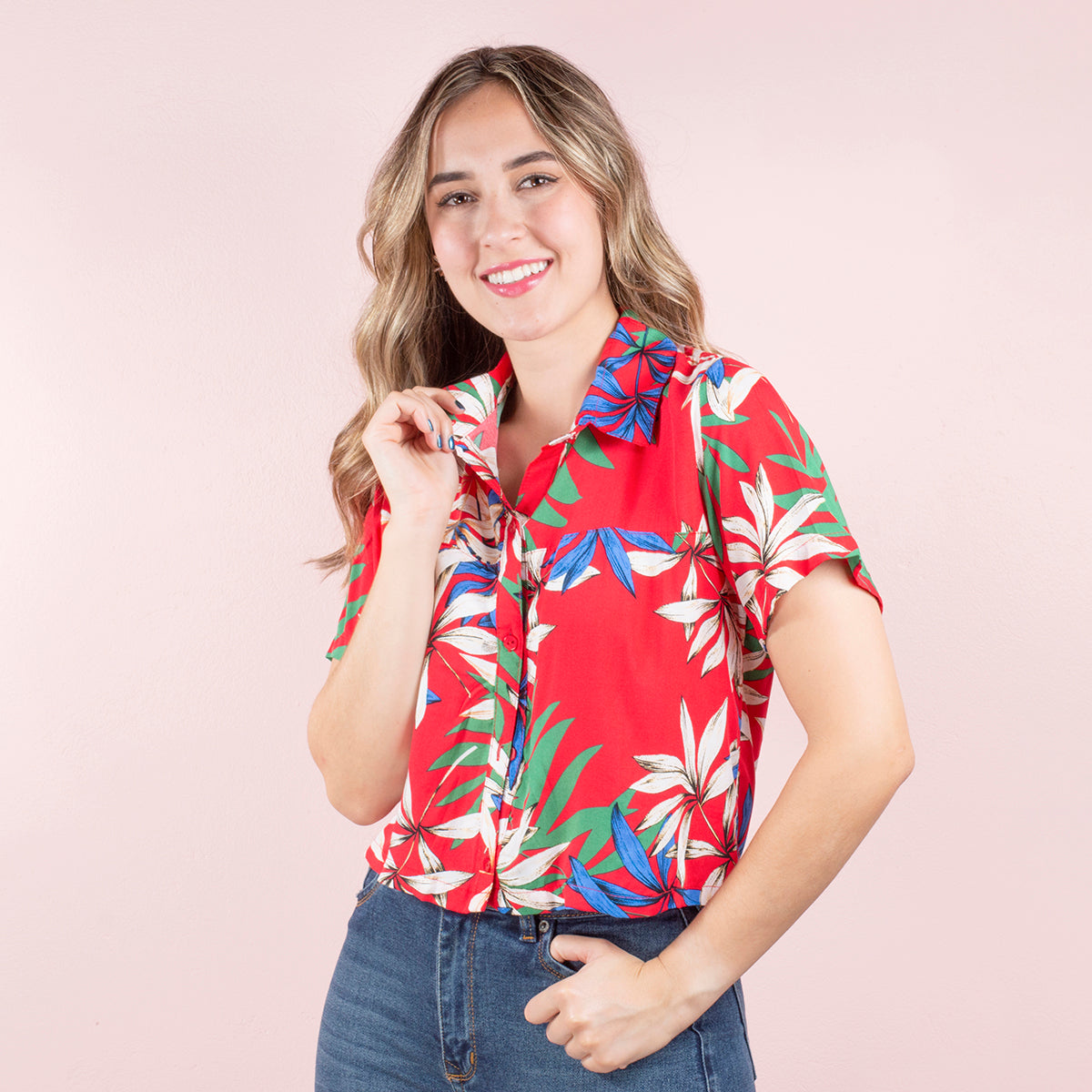 Camisa holgada color rojo estampada