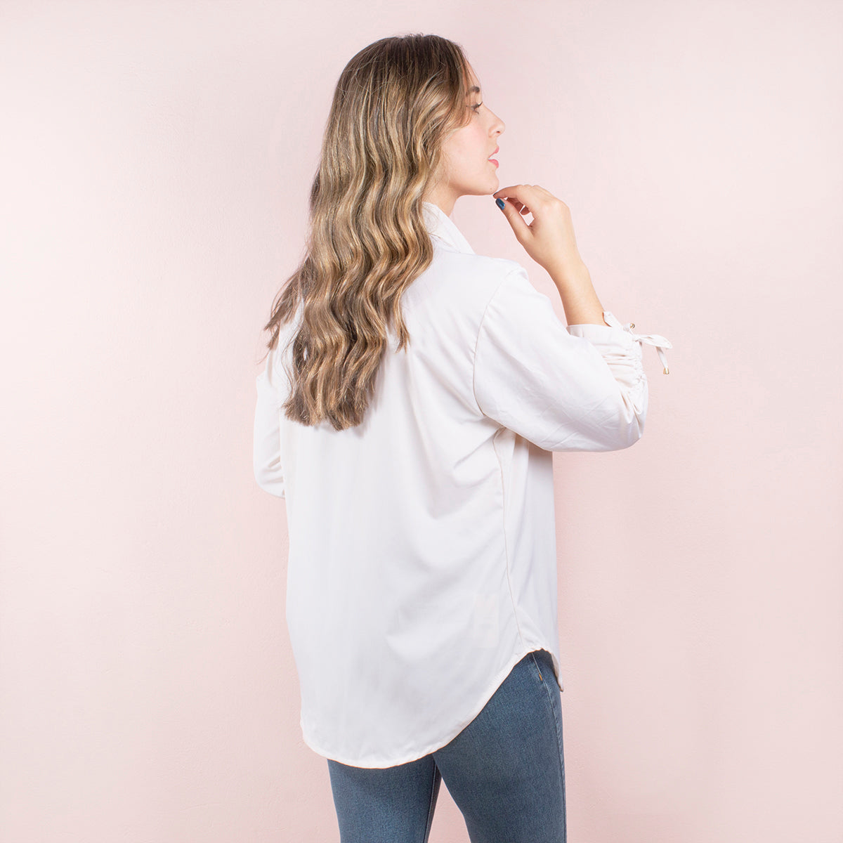 Camisa de manga recogida color beige