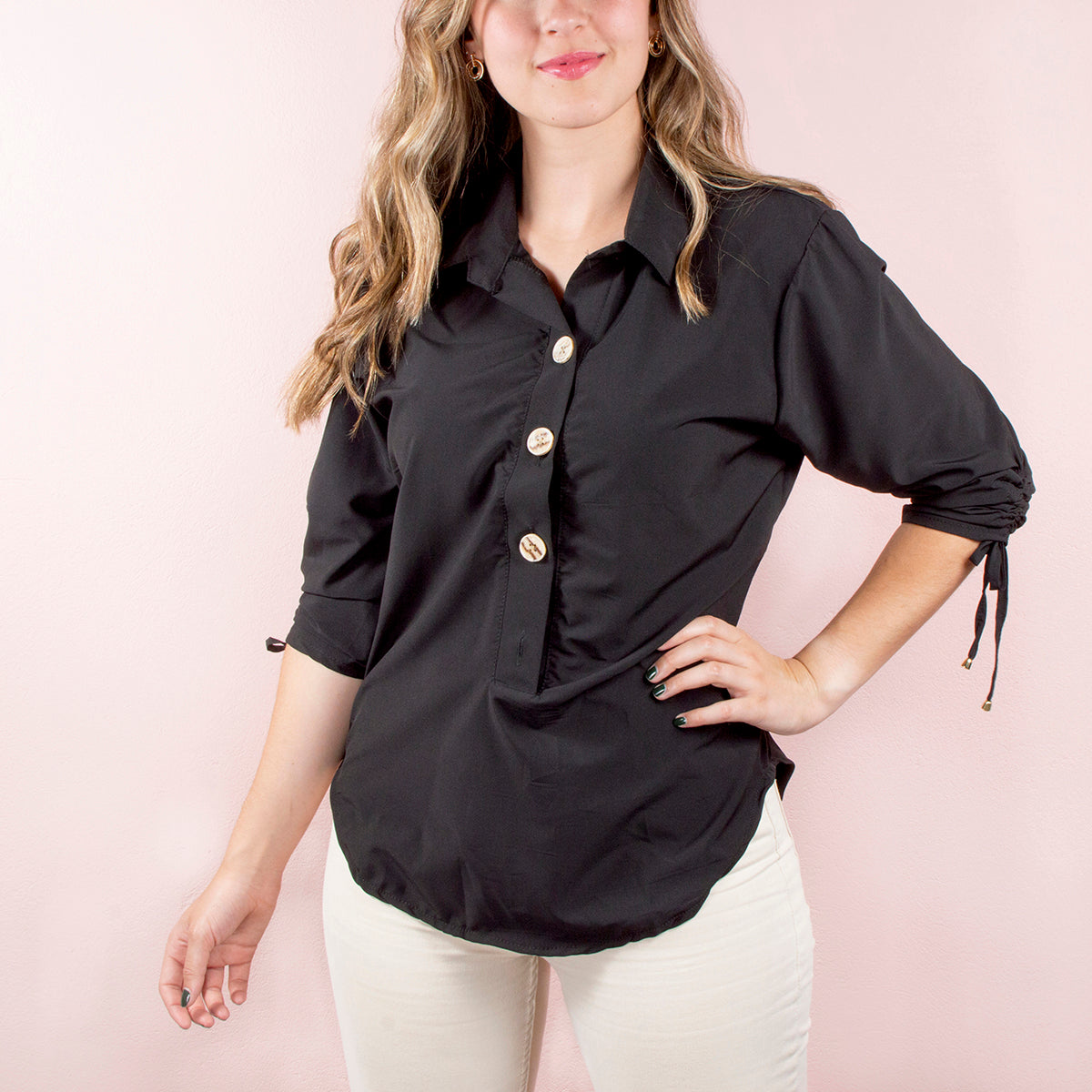Camisa de manga recogida color negro