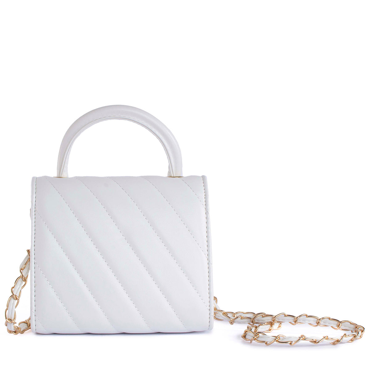 Bolso tipo cartera color blanco con costuras en diagonal