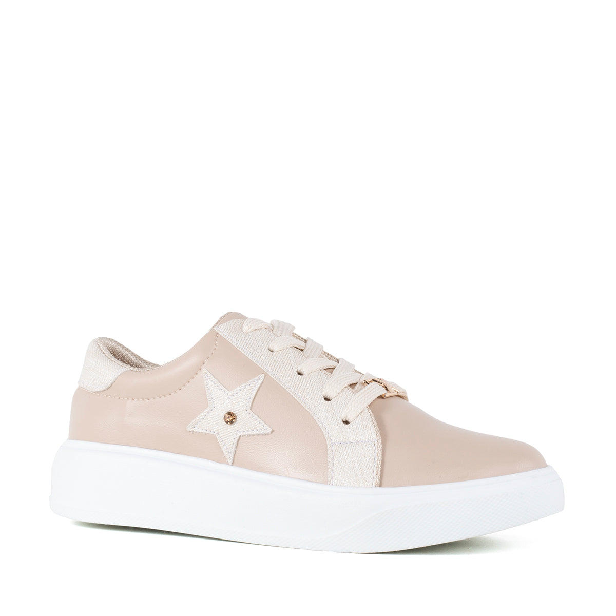 Tenis casuales color beige con detalle de estrella