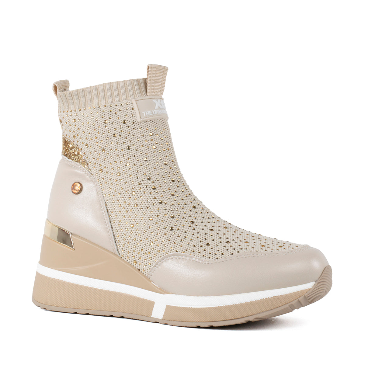 Botines deportivos color beige con plataforma y tejido textil
