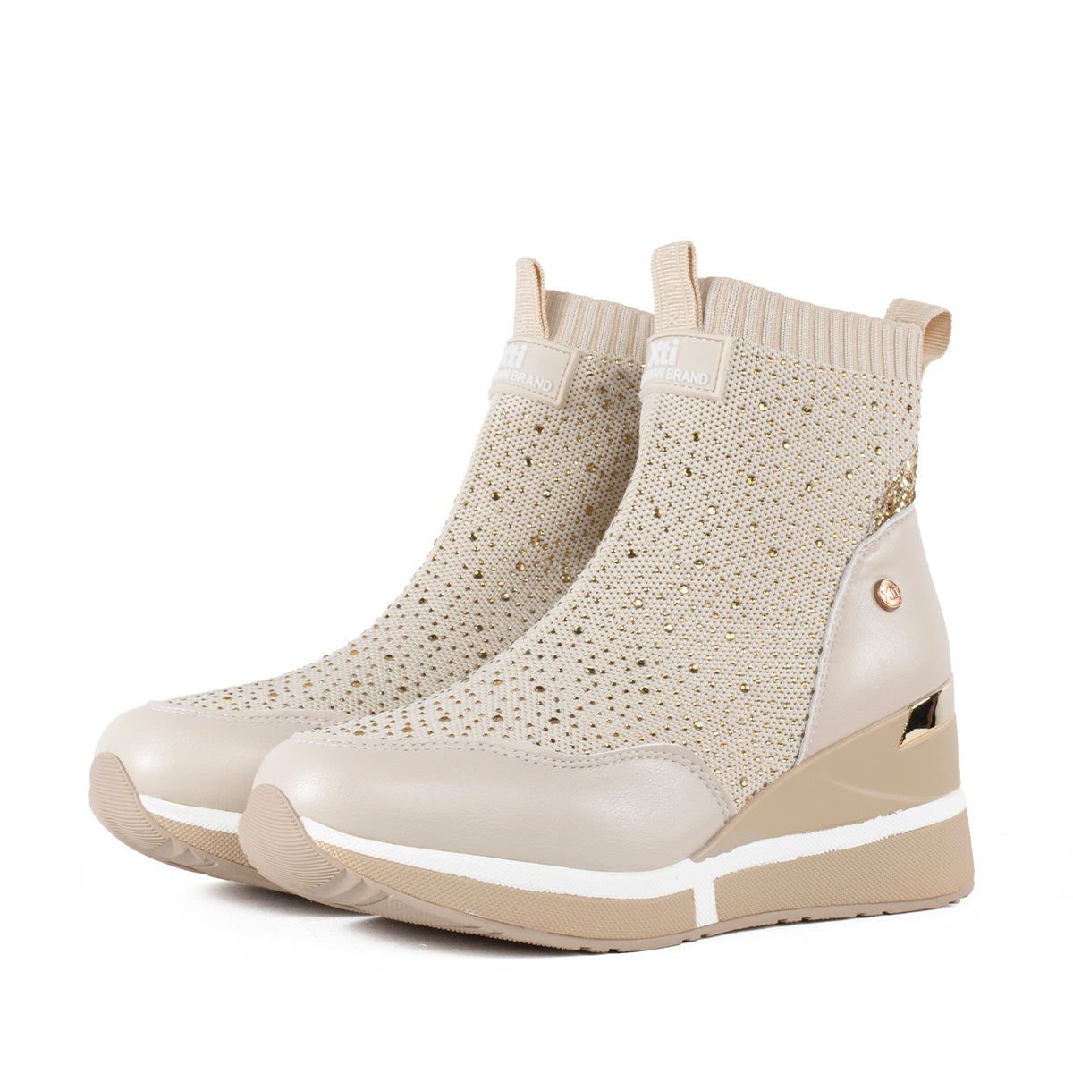 Botines deportivos color beige con plataforma y tejido textil