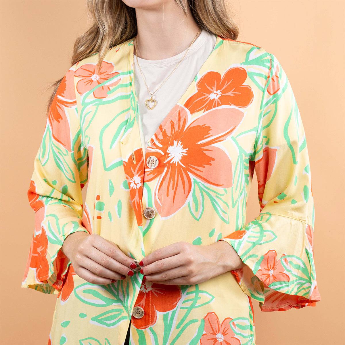 Kimono multicolor con estampado de flores