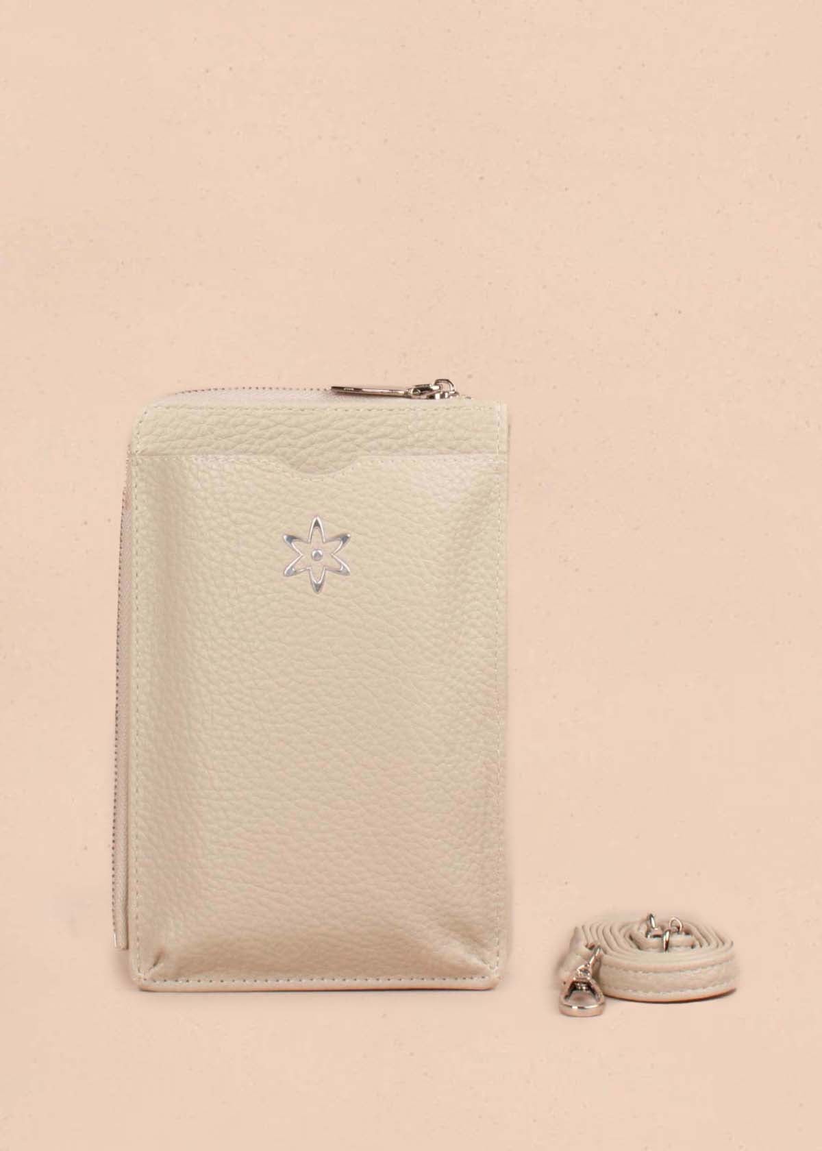 Porta celular color beige con textura croco 105253