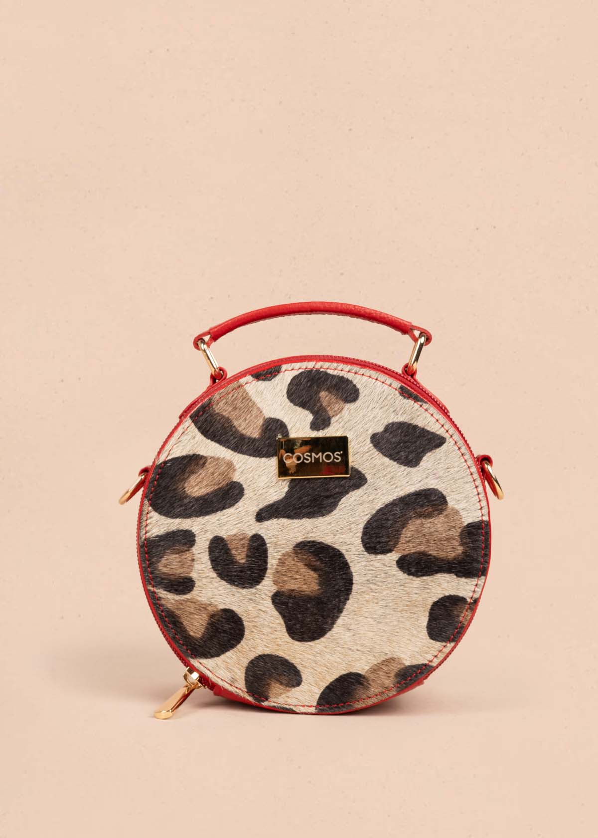 Bolso tipo bandolera en cuero color rojo y cuero con pelo animal print 105312