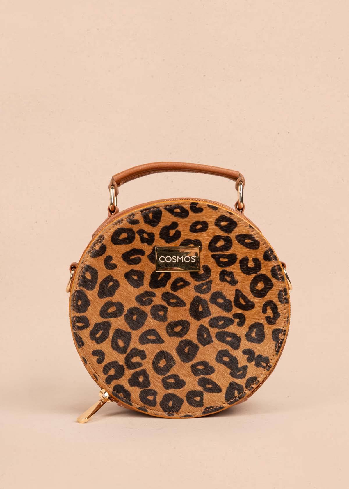Bolso tipo bandolera en cuero color tabaco y cuero con pelo animal print 105312