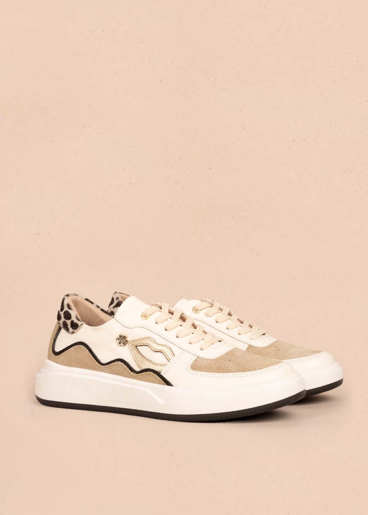 Tenis casuales en cuero color talco 105423