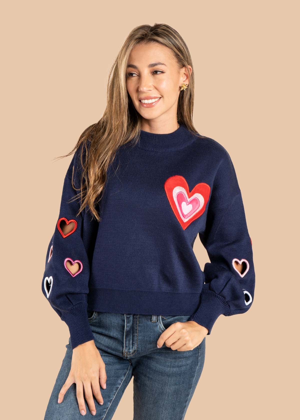 Buzo color azul con corazones 105525