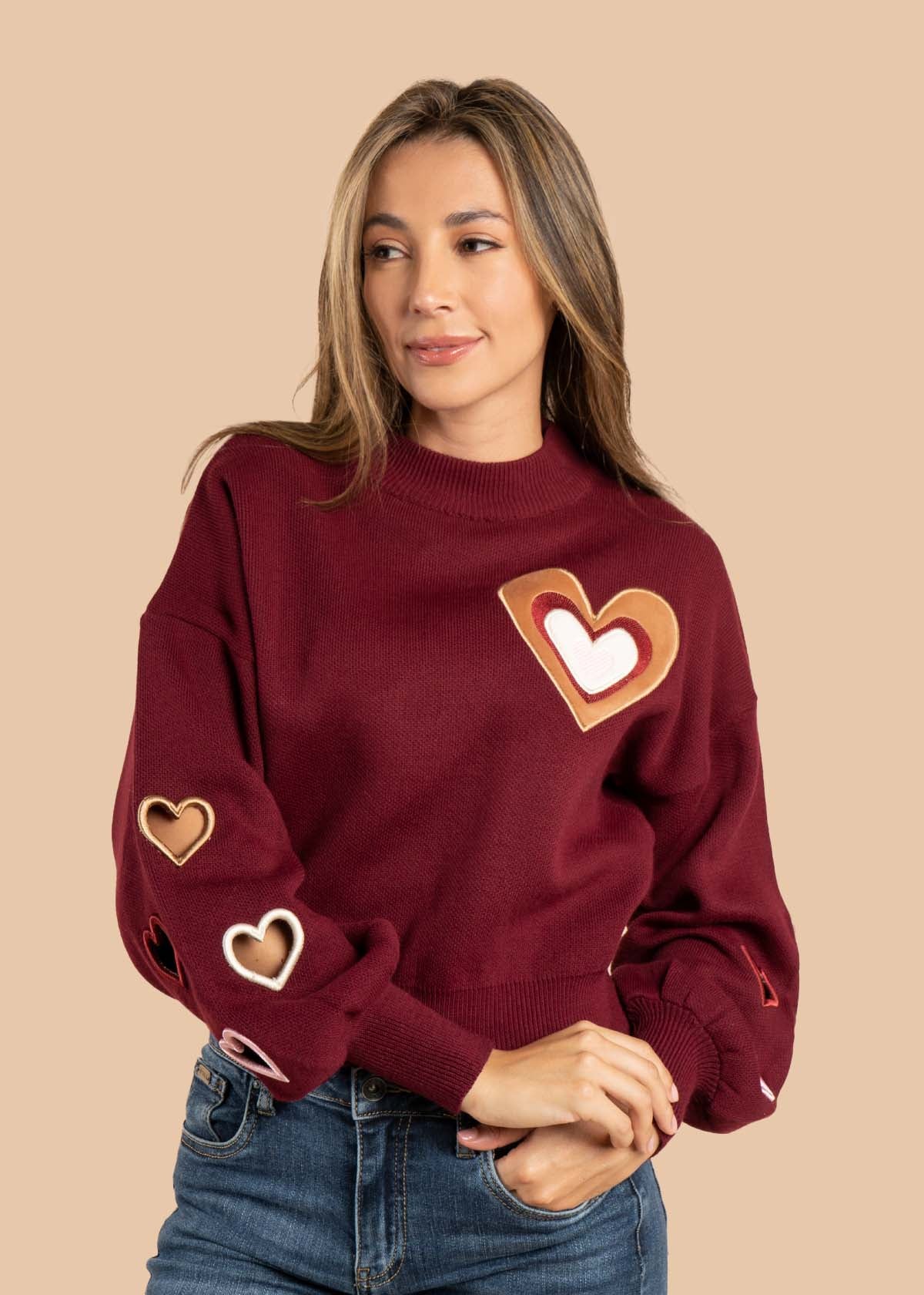 Buzo color vinotinto con corazones 105525