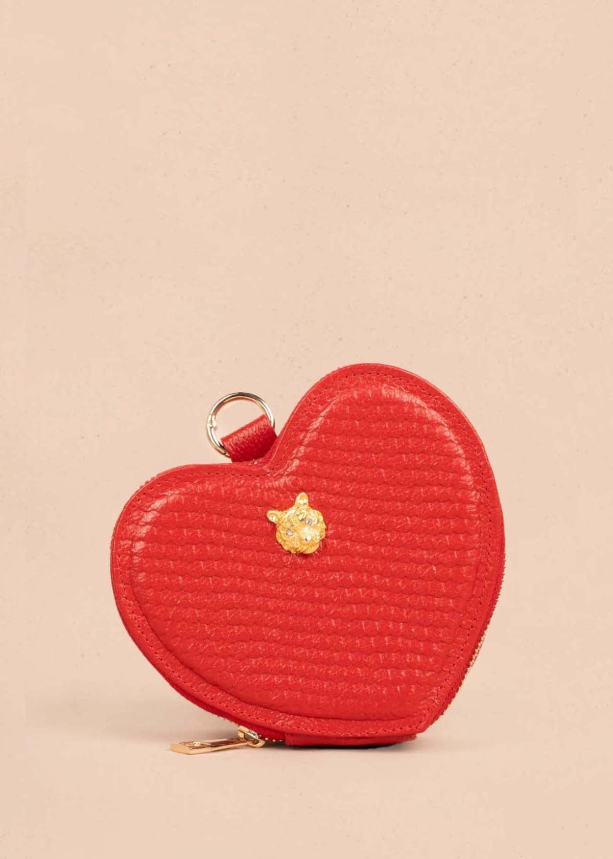 Bolso manos libres en cuero con forma de corazón color rojo 105560