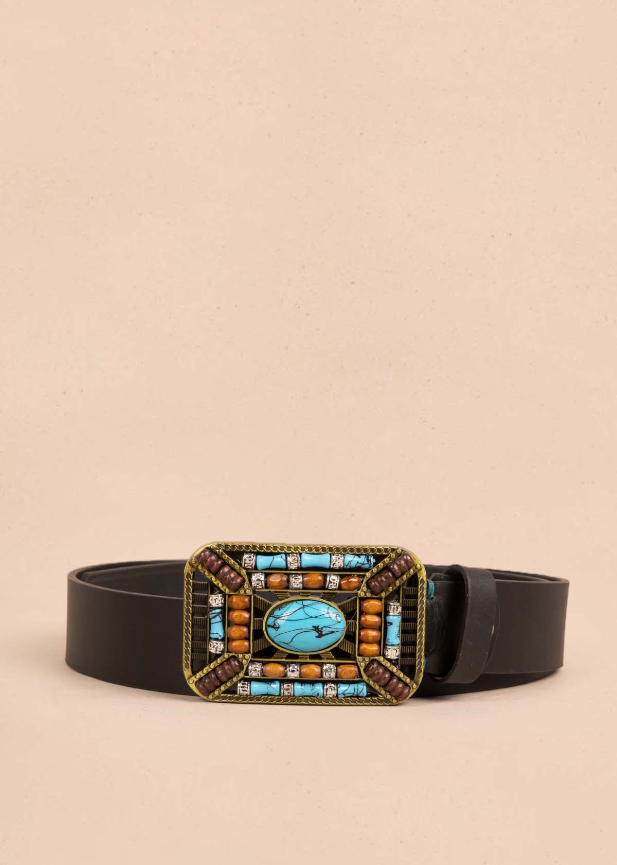 Cinturón en cuero color negro con hebilla texana 105635