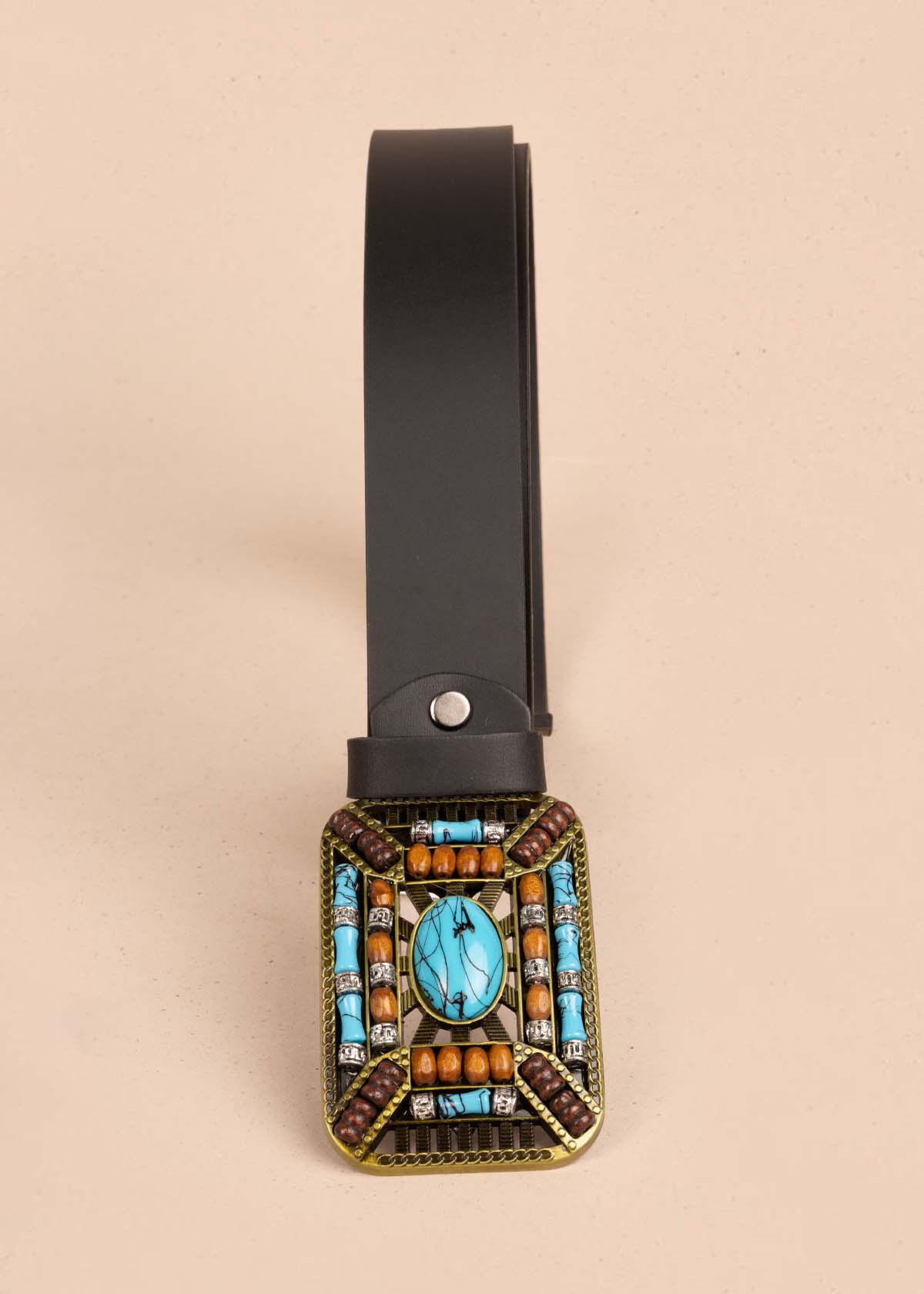 Cinturón en cuero color negro con hebilla texana 105635