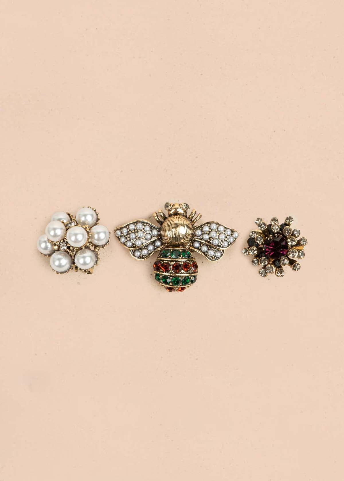 Prendedor set X 3 de abeja y flores 105658