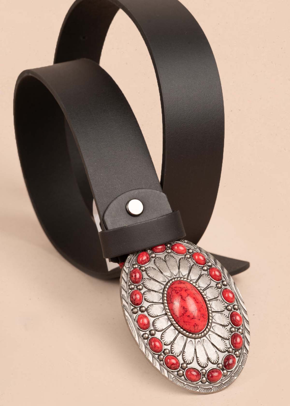 Cinturón en cuero color negro con hebilla texana 105691