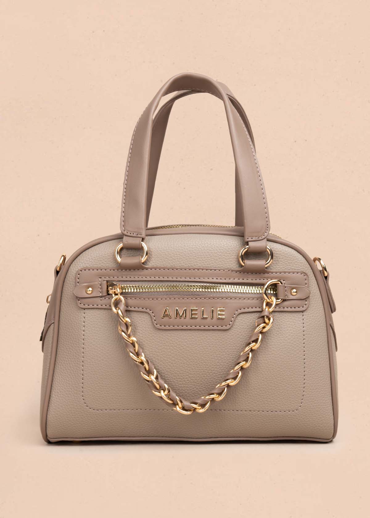 Bolso manos libres color taupe con cadena en cierre 105771