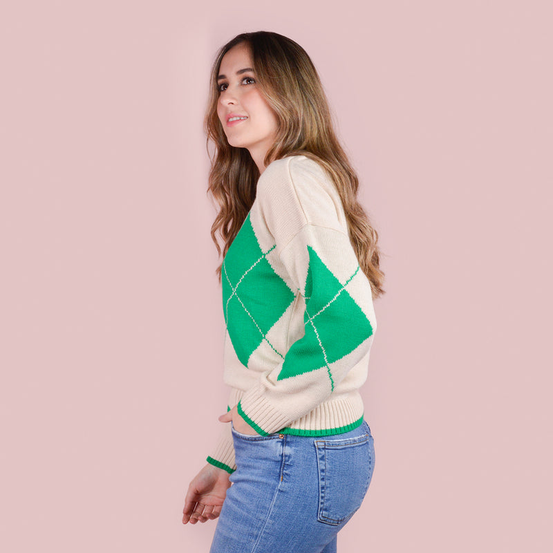 Buzo rombo color beige, para dama