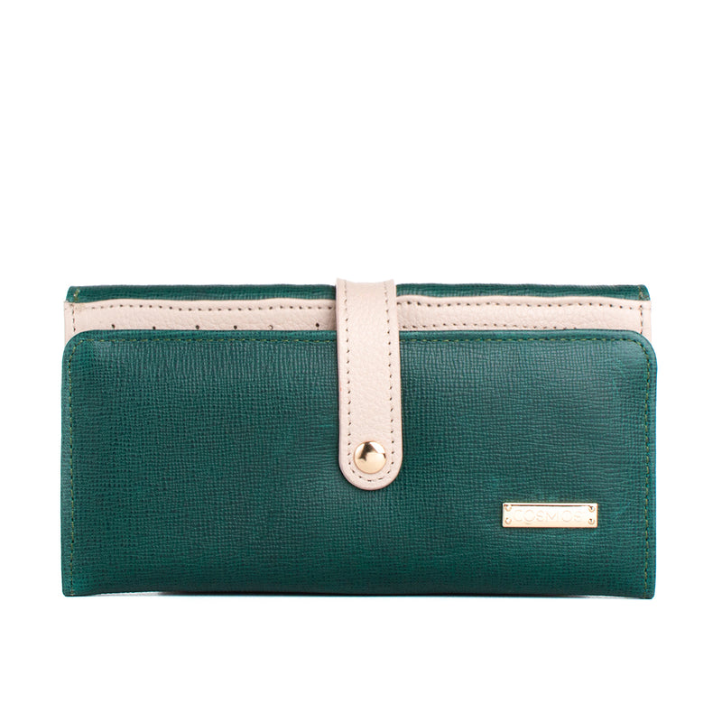 Billetera grande de cuero color verde, para dama