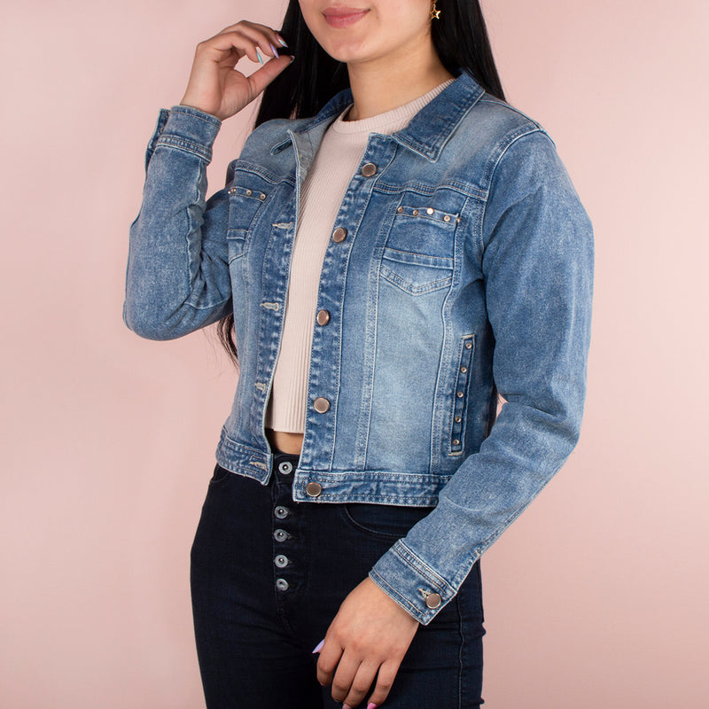 Chaqueta jean color azul, para dama