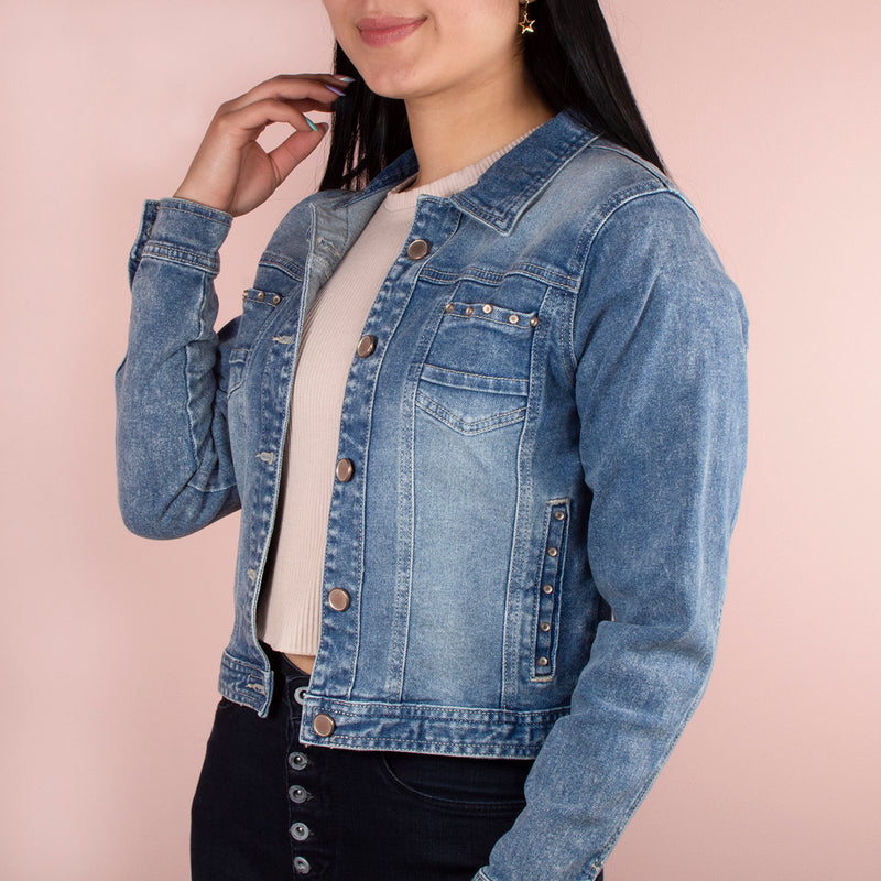 Chaqueta jean color azul, para dama