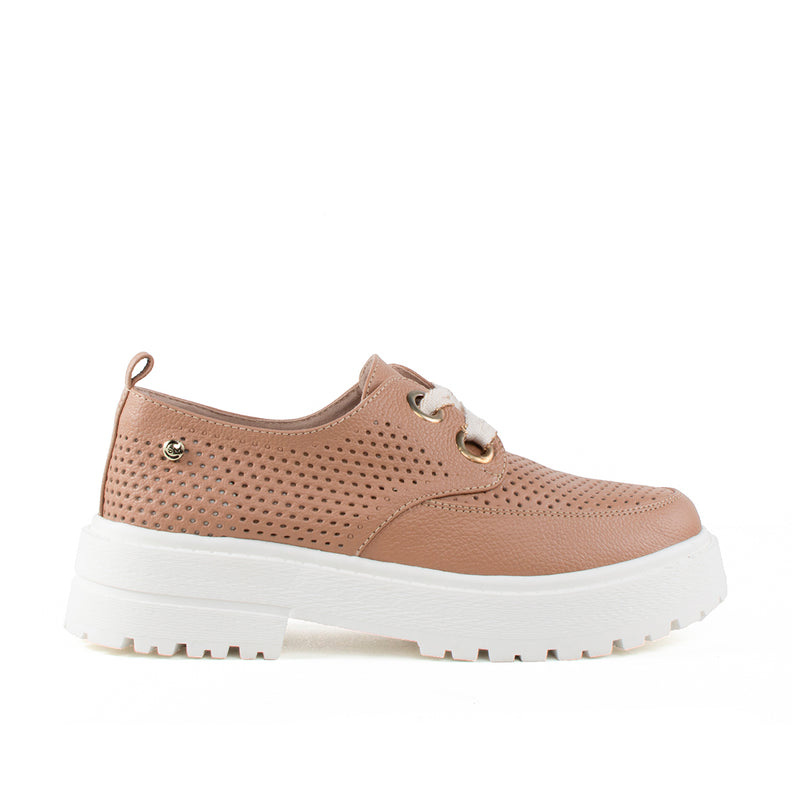 zapato Oxford de cuero suela tractora color nuez, para dama