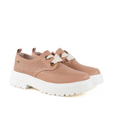 zapato Oxford de cuero suela tractora color nuez, para dama