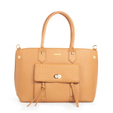 Bolso shopping color miel con bolsillo externo, para dama