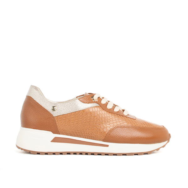 Tenis de cuero color miel textura croco, para dama