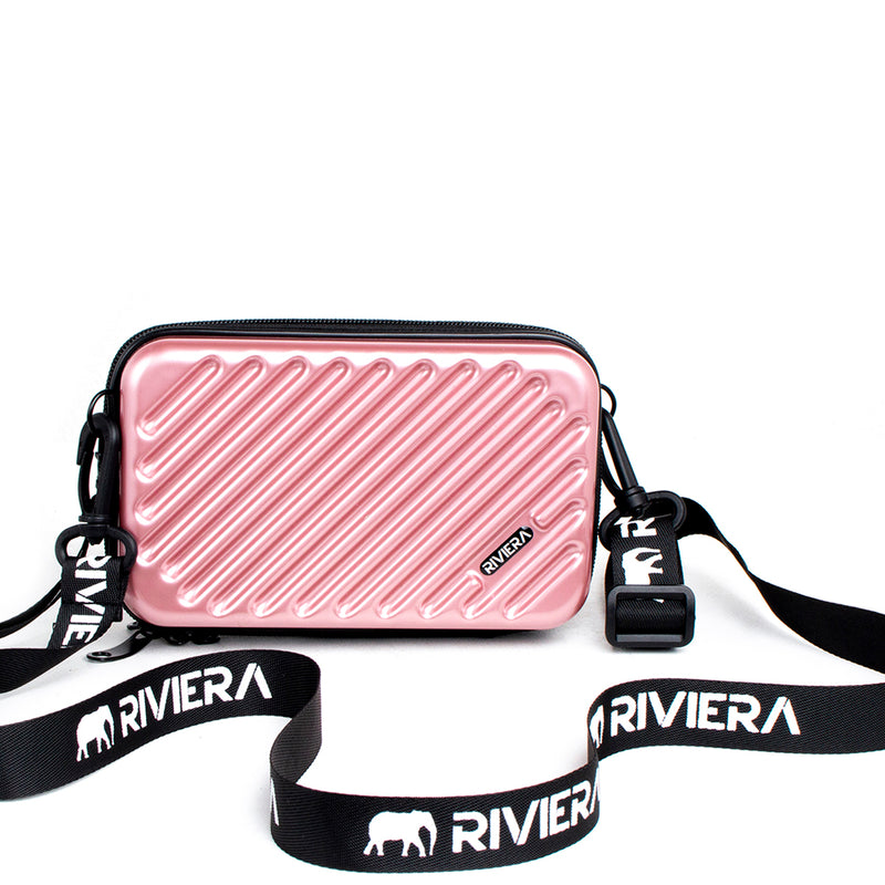 Bolso tipo bandolera metalizado rayas color dorado, para dama