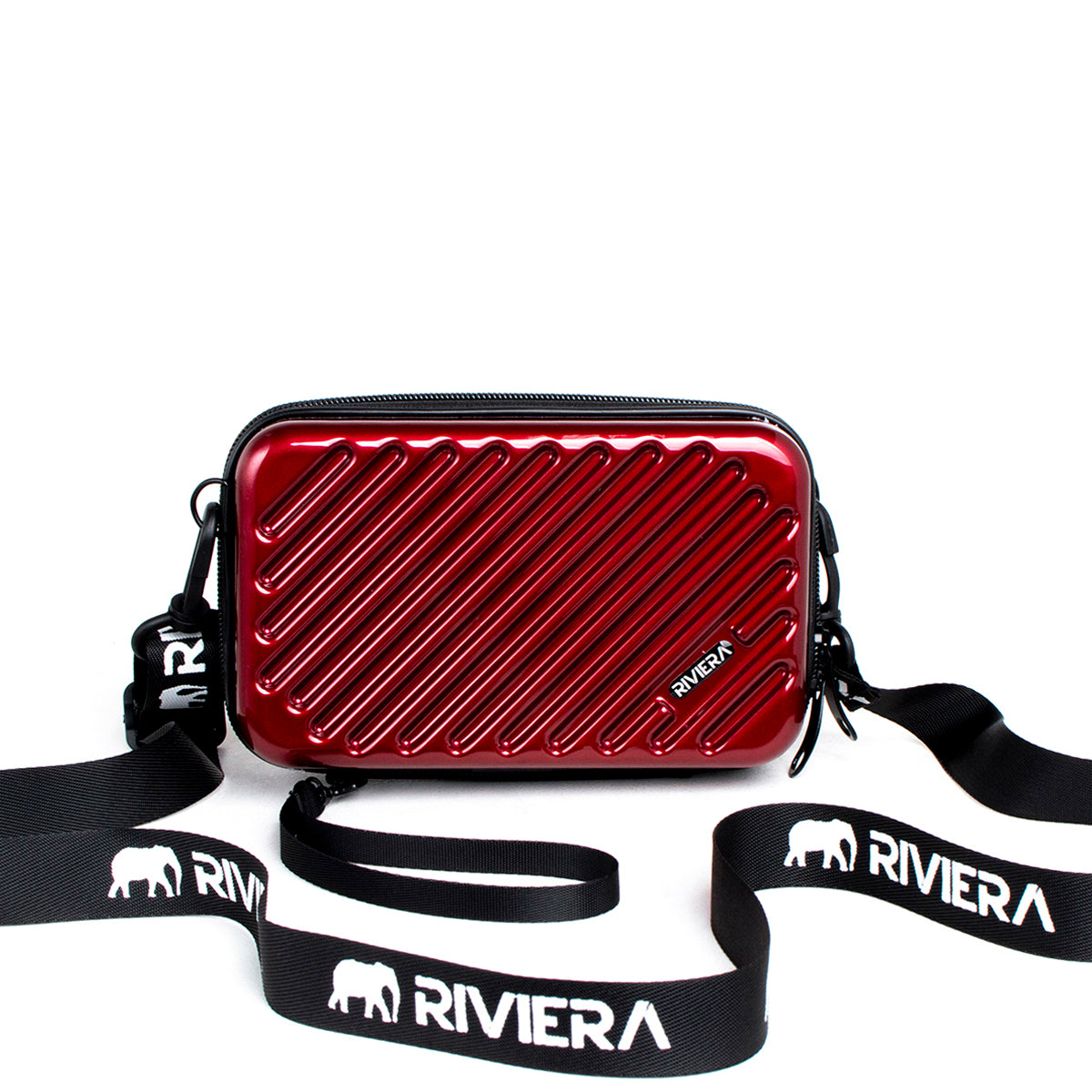 Bolso tipo bandolera metalizado rayas color vinotinto, para dama