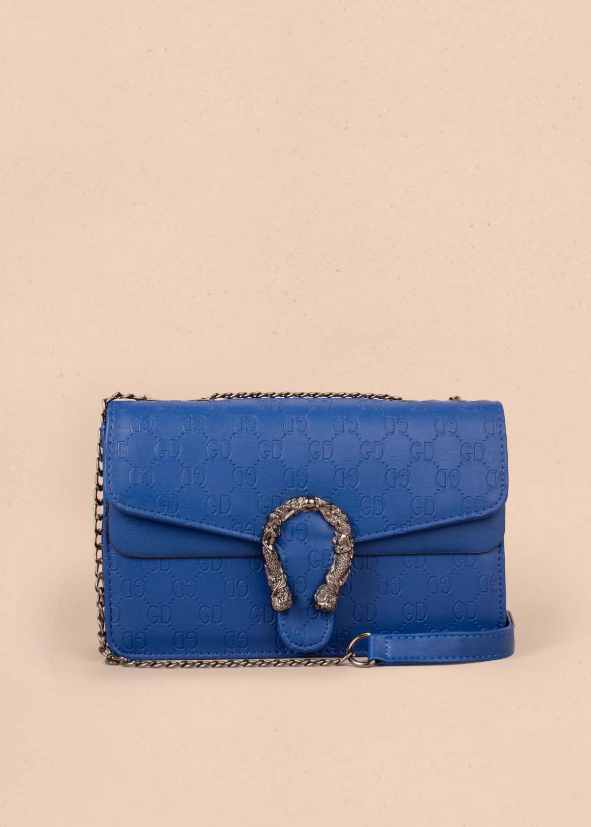 Bolso tipo bandolera color azul con herraje 102784