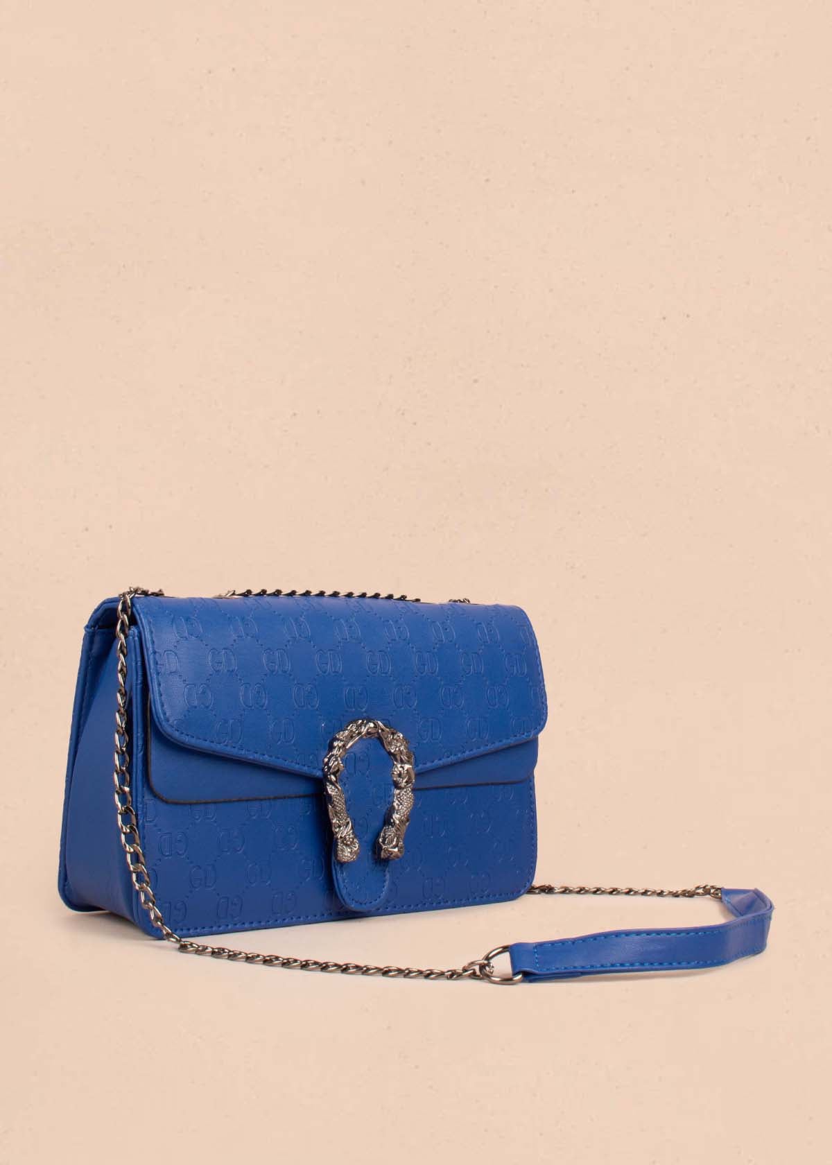 Bolso tipo bandolera color azul con herraje 102784