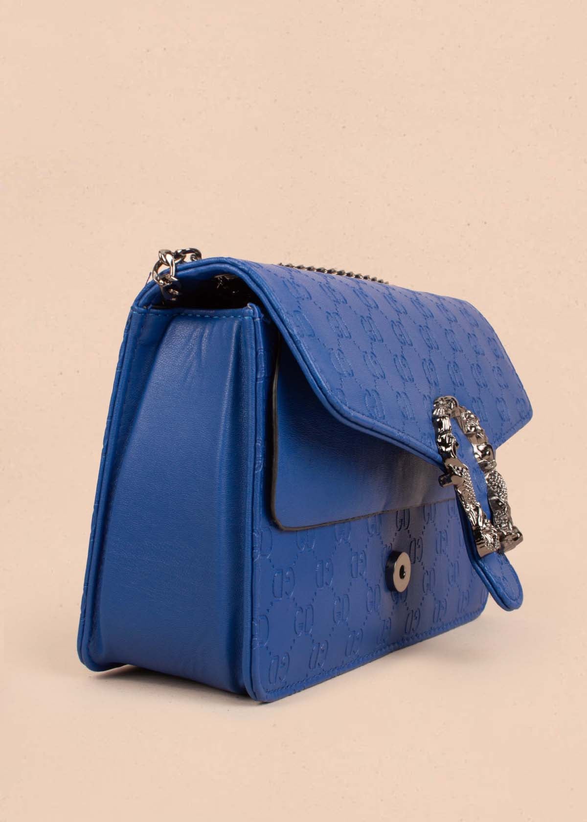 Bolso tipo bandolera color azul con herraje 102784