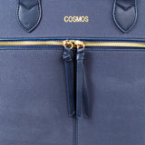 Bolso tipo cartera color azul con cierre frontal, para dama