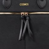 Bolso tipo cartera color negro con cierre frontal, para dama