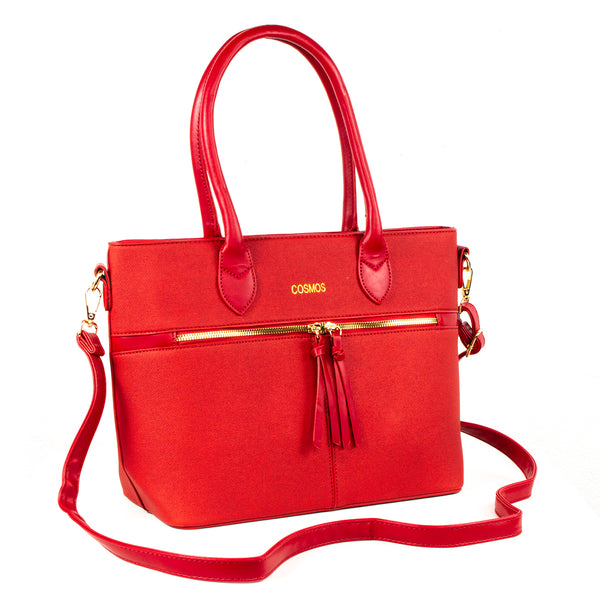 Bolso tipo cartera color rojo con cierre frontal, para dama