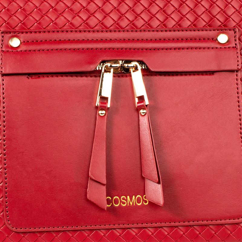 Bolso tipo shopping color rojo con bolsillo frontal, para dama