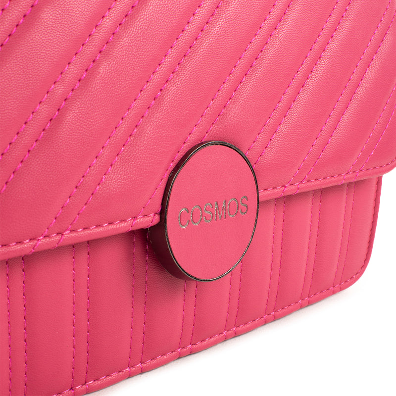 Bolso tipo bandolera color fucsia líneas, para dama
